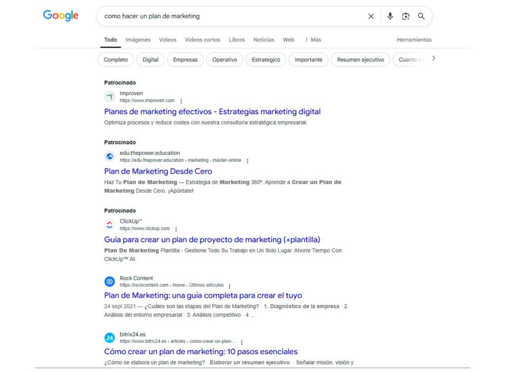 Ejemplo de resultados con google overview ai en incógnito